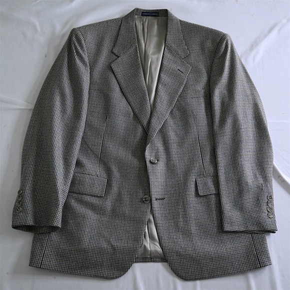 Roundtree Yorke 42R‎ Herringbone Silk Wool Mens Blazer Suit Jacket Coat